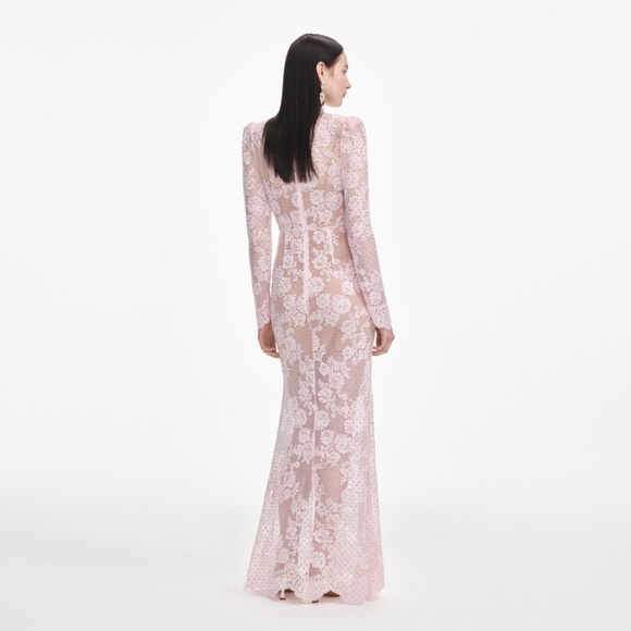 Self-Portrait Pale Pink Rhinestone Lace Maxi Dress - Picture 3 of 6